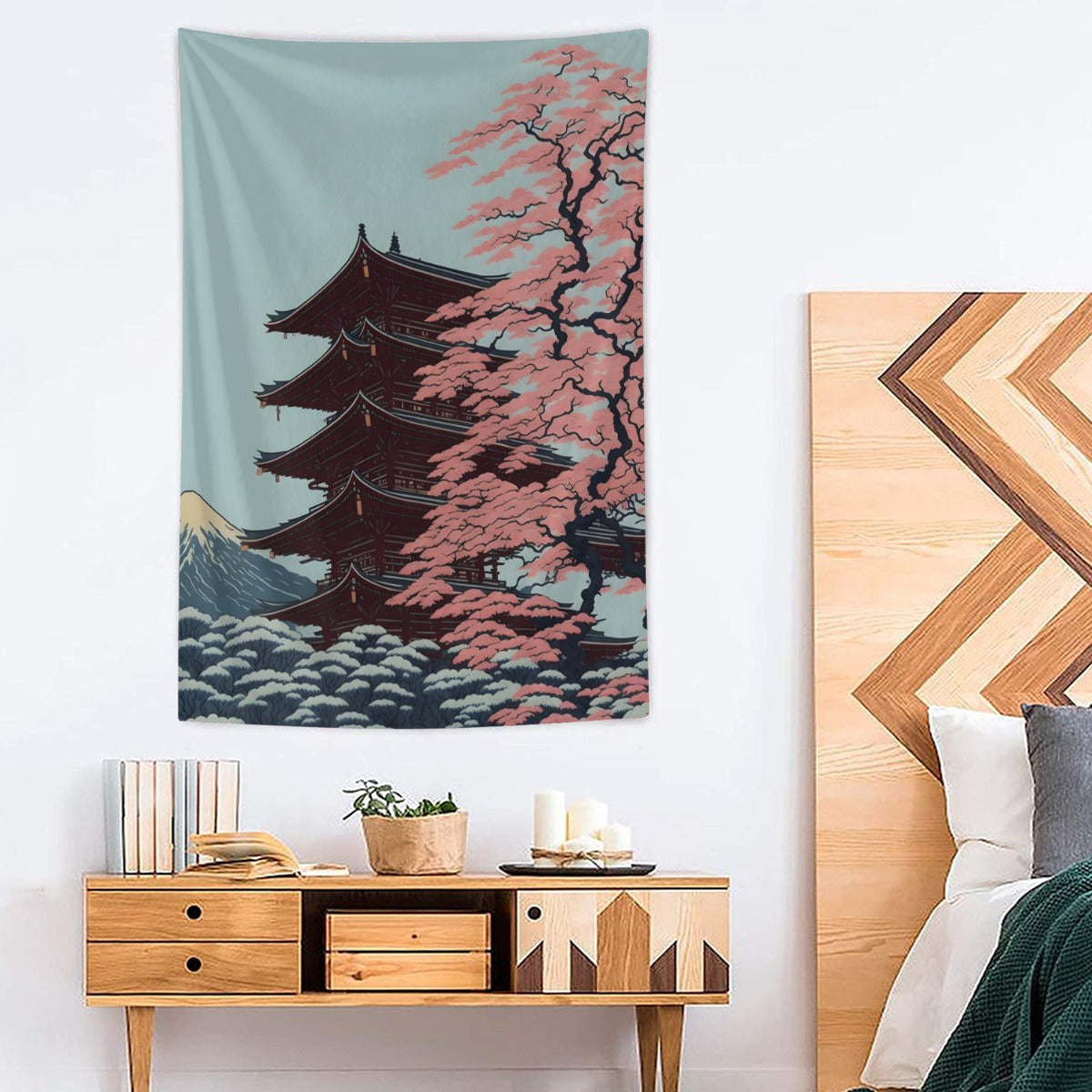Japanese Mount Fuji House Tapestry Wall Hanging
