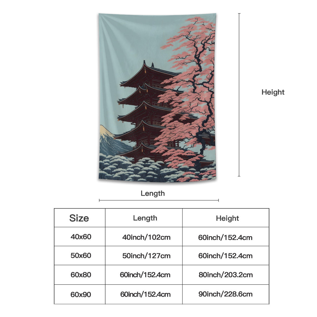 Japanese Mount Fuji House Tapestry Wall Hanging