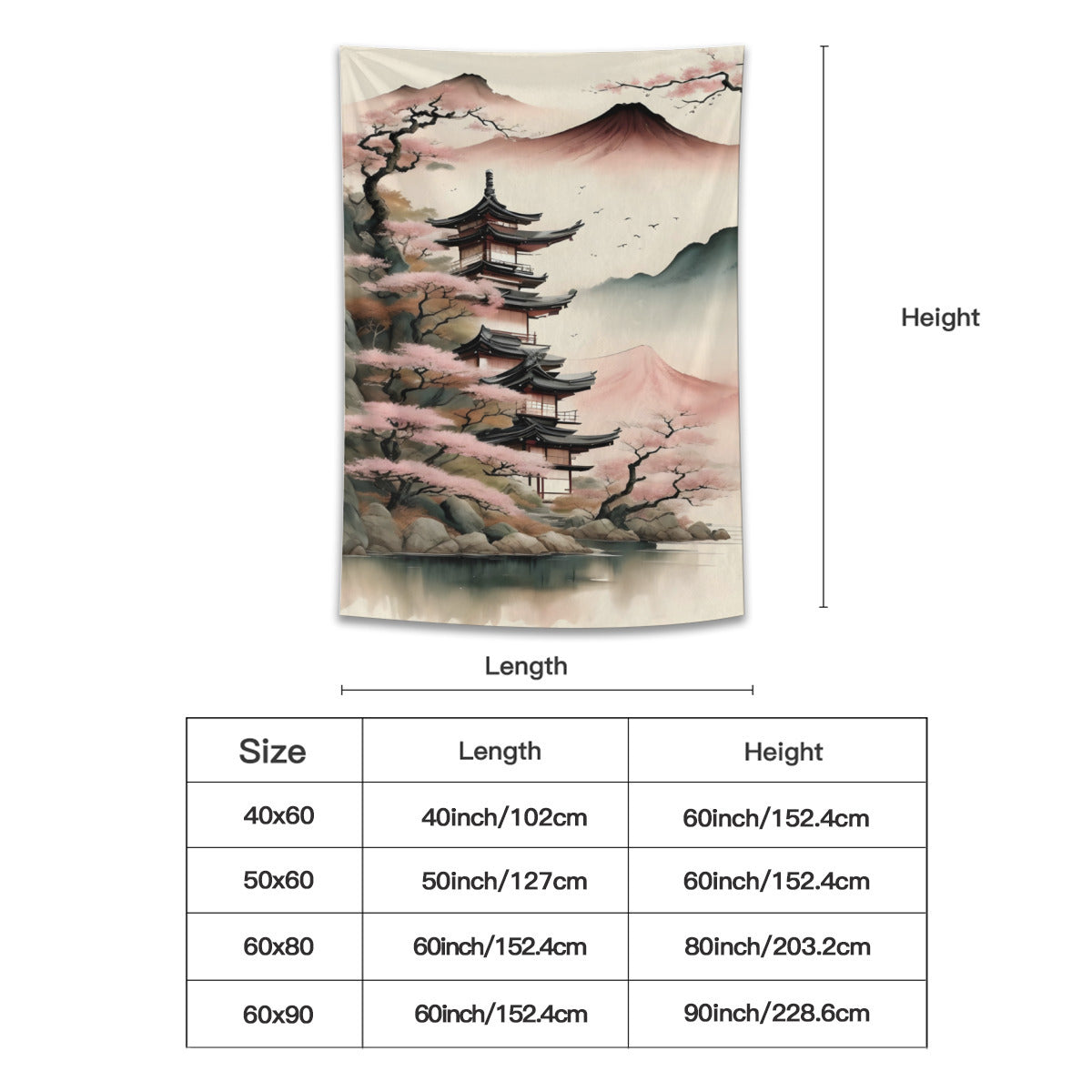 Japanese Mount Fuji Ink Tapestry Wall Hanging