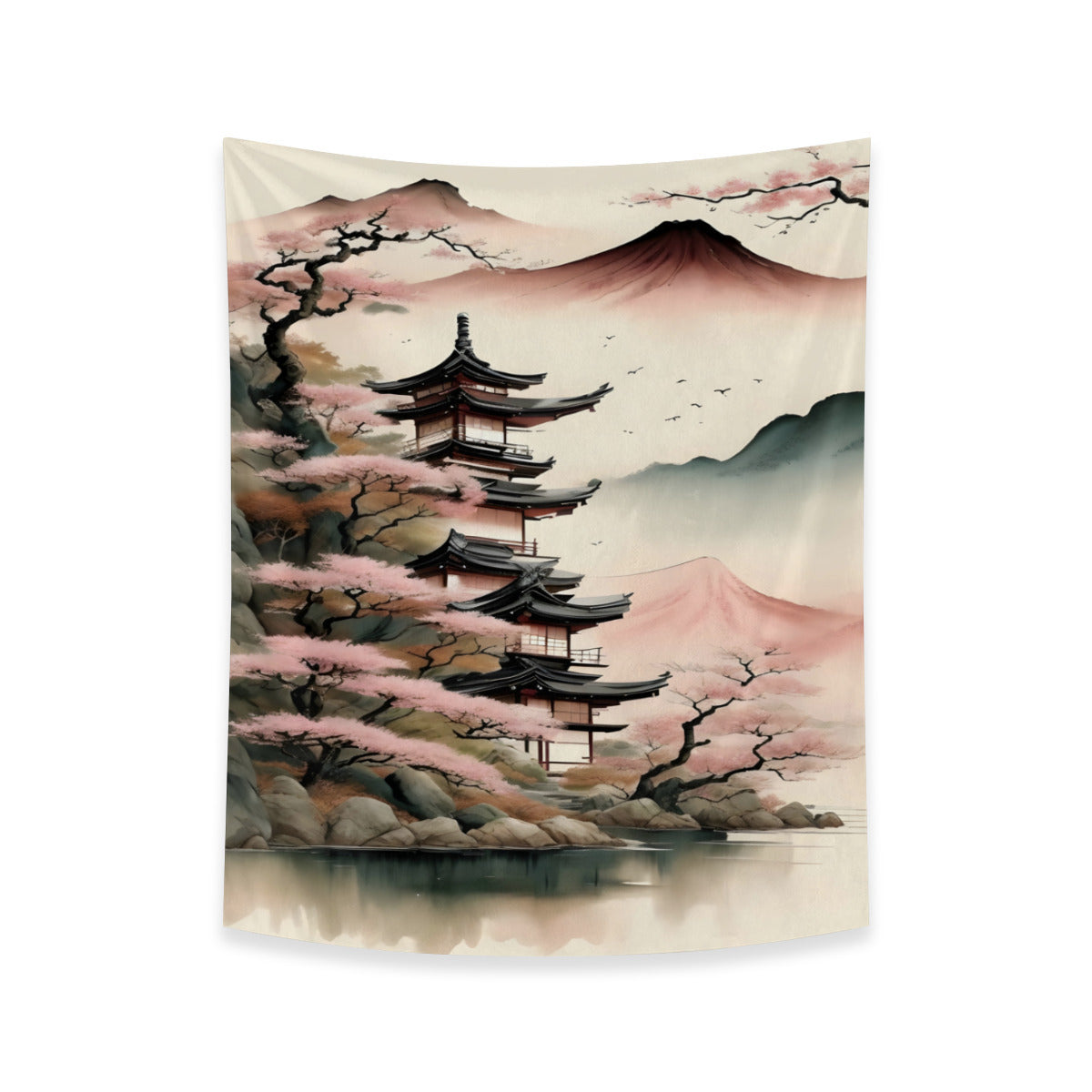 Japanese Mount Fuji Ink Tapestry Wall Hanging