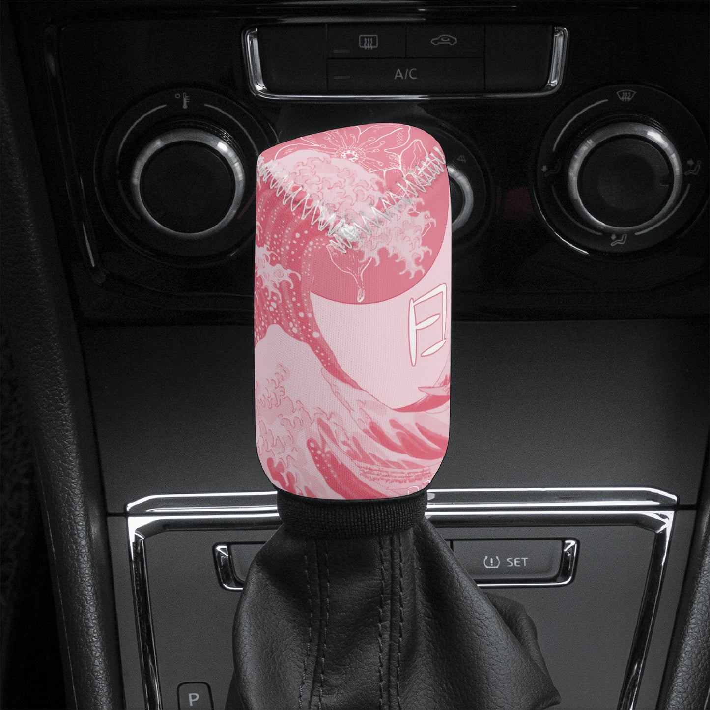 Kanagawa Wave Pink Car Shift Knob Cover