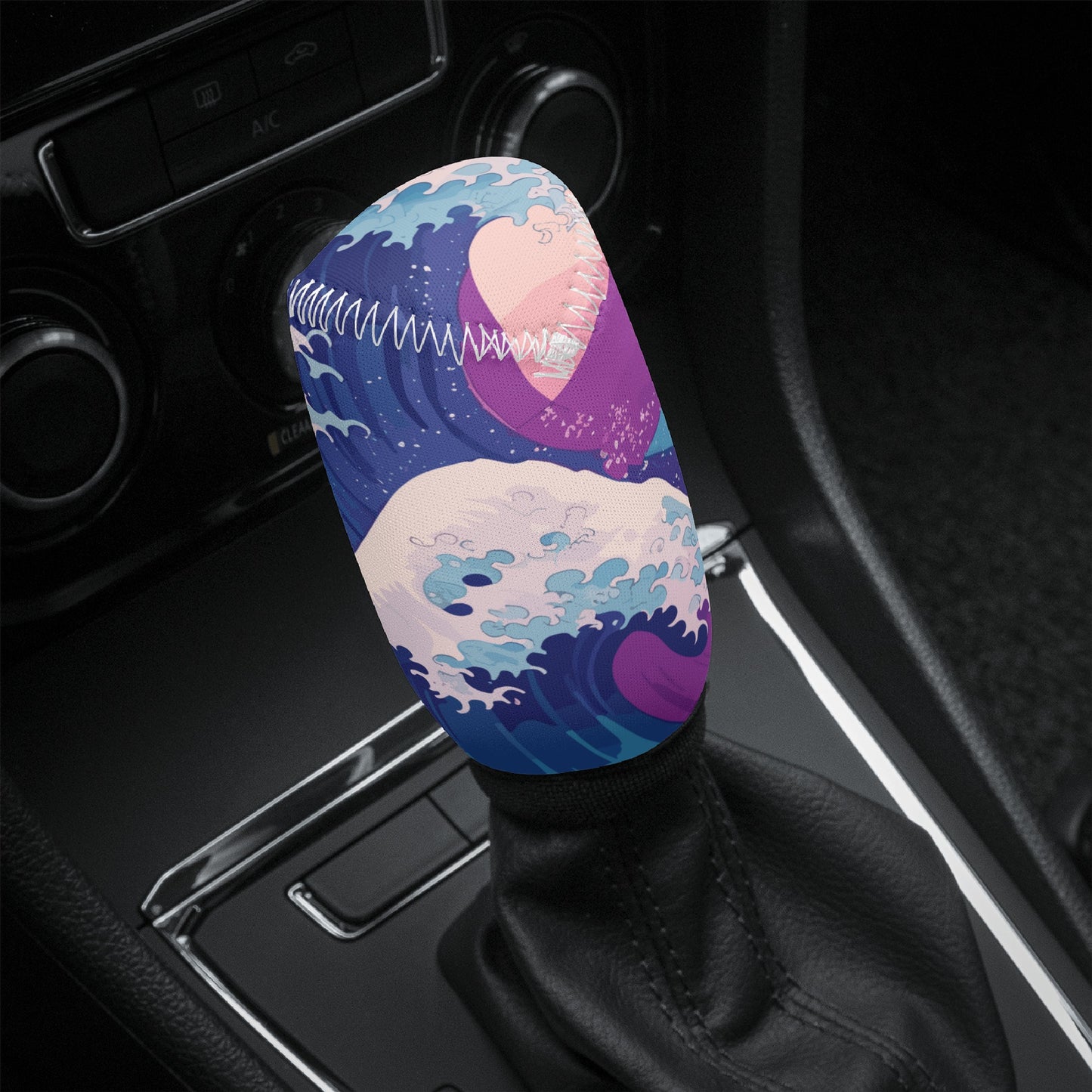 Kanagawa Wave Car Shift Knob Cover - Purple