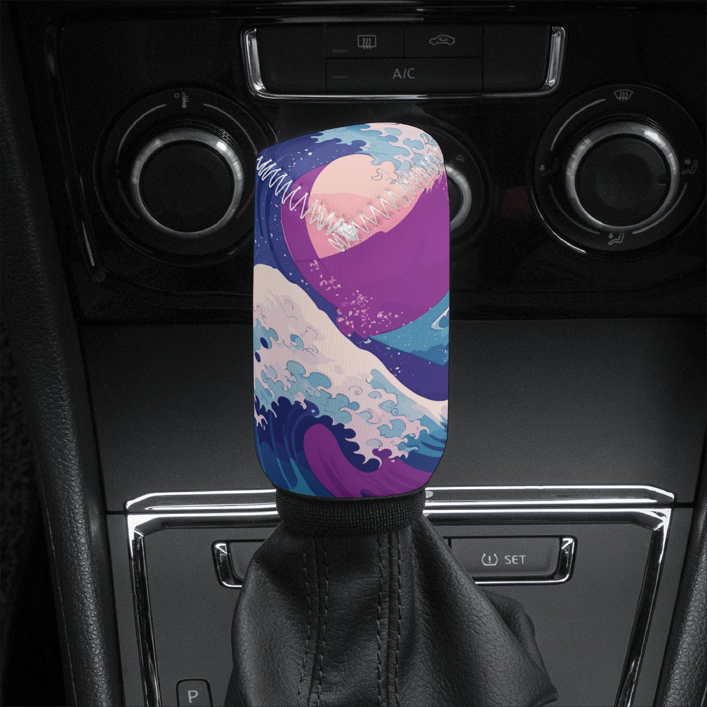 Kanagawa Wave Car Shift Knob Cover - Purple