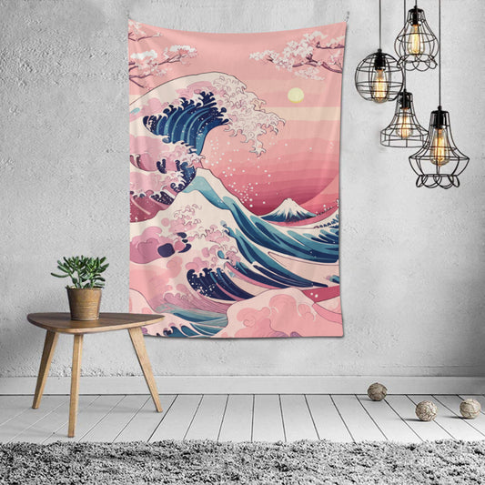 Kanagawa Wave Pink Tapestry Wall Hanging