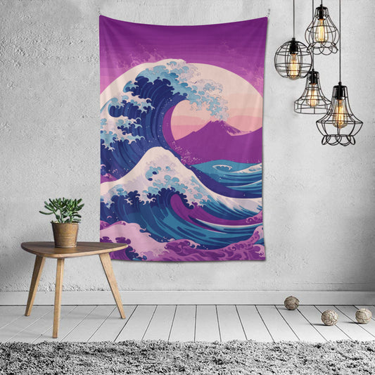 Kanagawa Wave Purple Tapestry Wall Hanging
