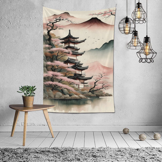 Japanese Mount Fuji Ink Tapestry Wall Hanging