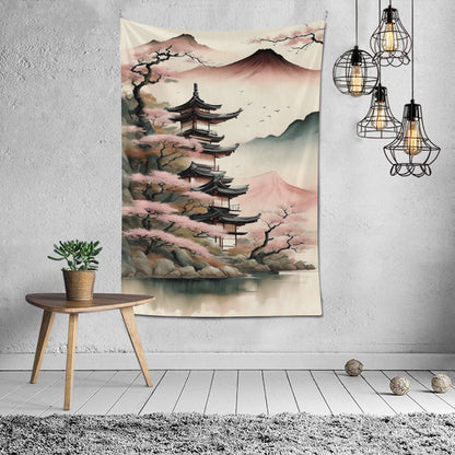 Japanese Mount Fuji Ink Tapestry Wall Hanging