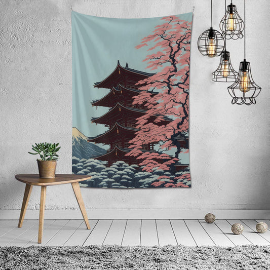 Japanese Mount Fuji House Tapestry Wall Hanging