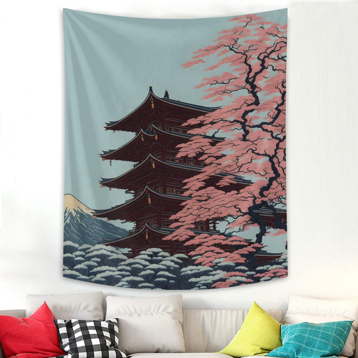 Japanese Mount Fuji House Tapestry Wall Hanging