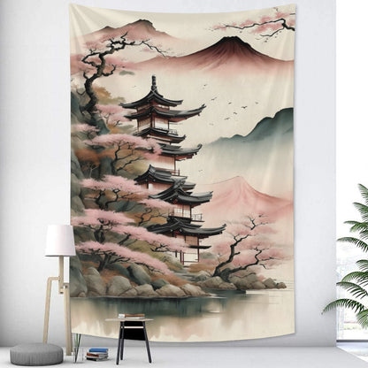 Japanese Mount Fuji Ink Tapestry Wall Hanging