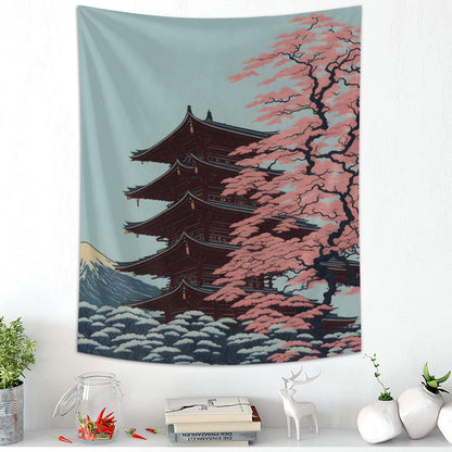 Japanese Mount Fuji House Tapestry Wall Hanging