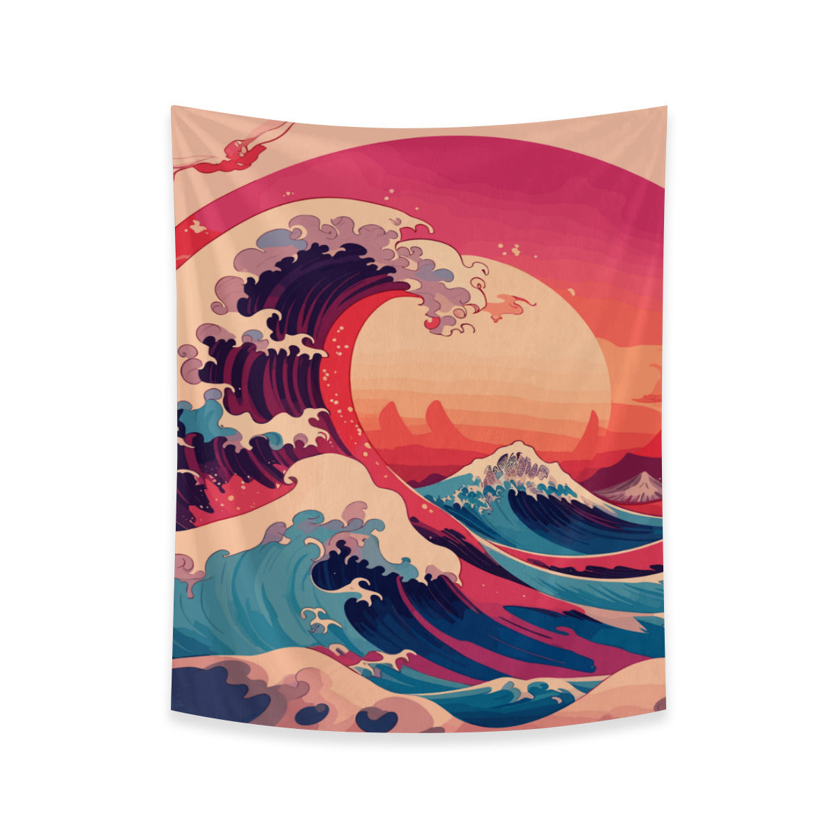 Kanagawa Wave Sunset Tapestry Wall Hanging