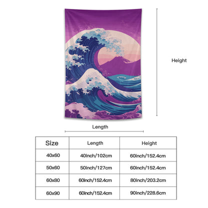 Kanagawa Wave Purple Tapestry Wall Hanging