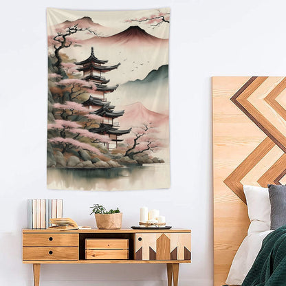 Japanese Mount Fuji Ink Tapestry Wall Hanging