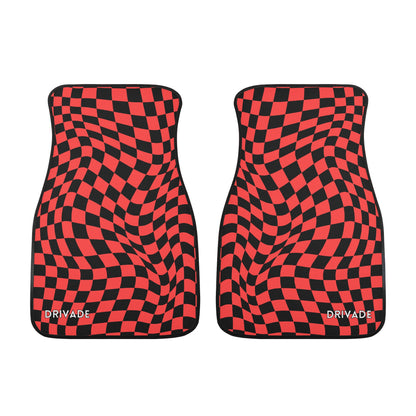 Drivade Checkered Car Floor Mats - Red