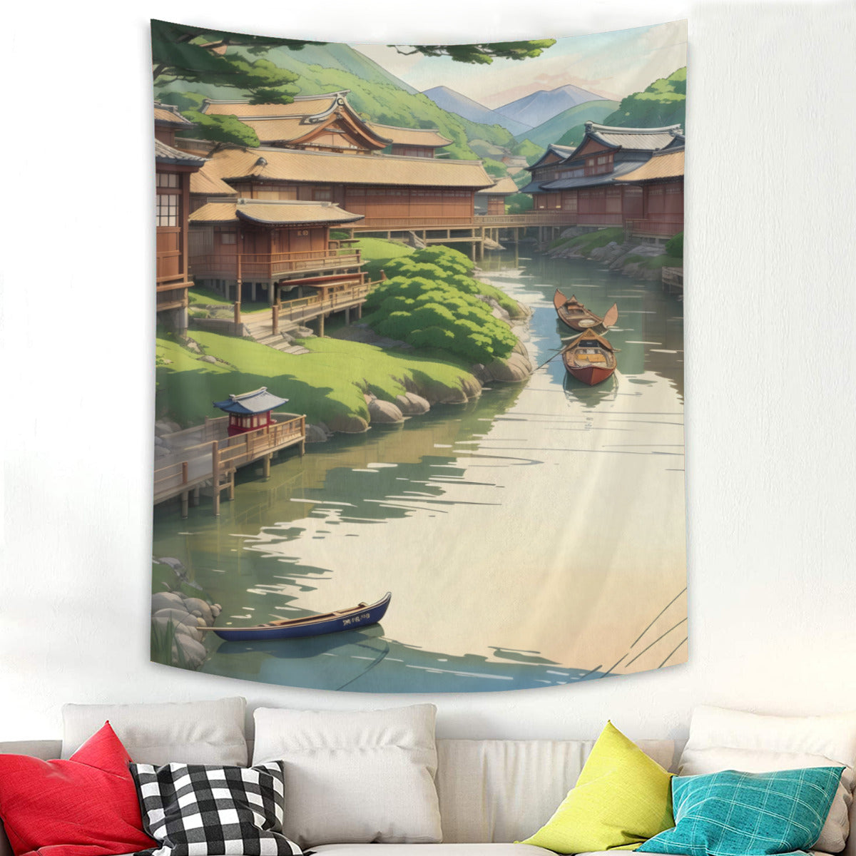 Japanese Art River Tapestry Wall Hanging