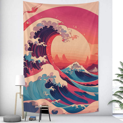 Kanagawa Wave Sunset Tapestry Wall Hanging