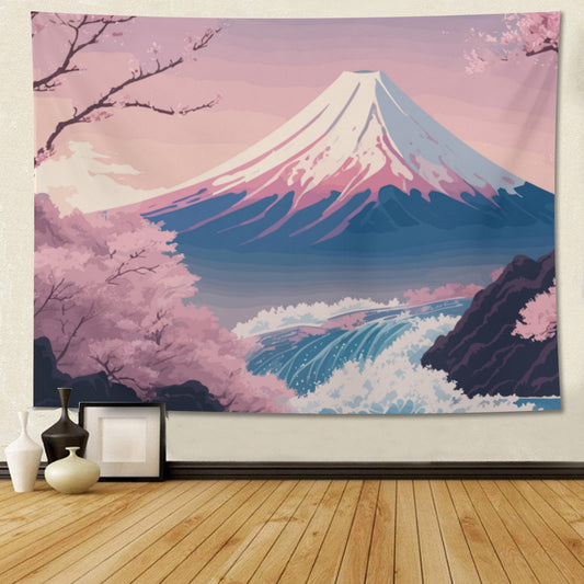 Japanese Mount Fuji Pink Tapestry Wall Hanging
