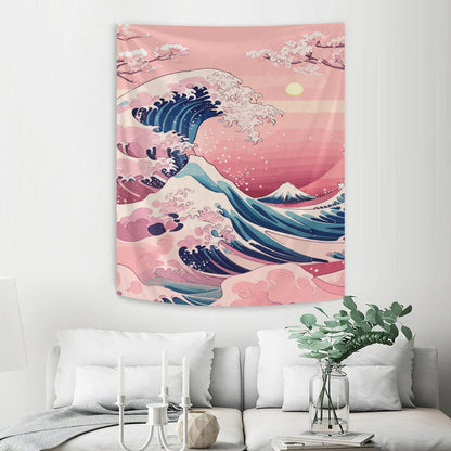 Kanagawa Wave Pink Tapestry Wall Hanging