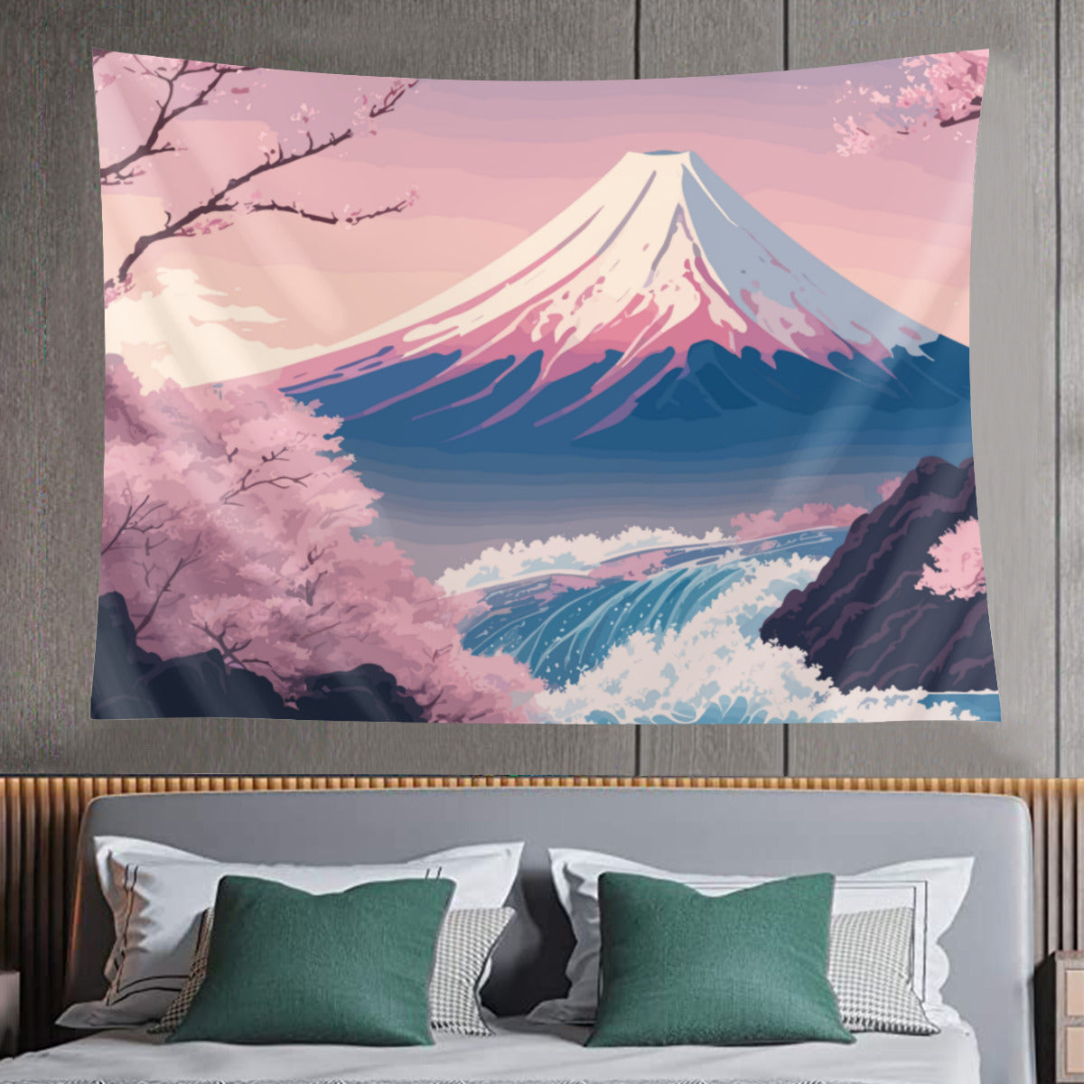 Japanese Mount Fuji Pink Tapestry Wall Hanging