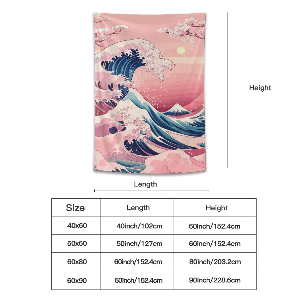 Kanagawa Wave Pink Tapestry Wall Hanging