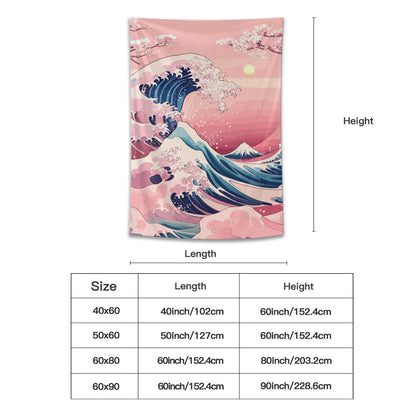 Kanagawa Wave Pink Tapestry Wall Hanging