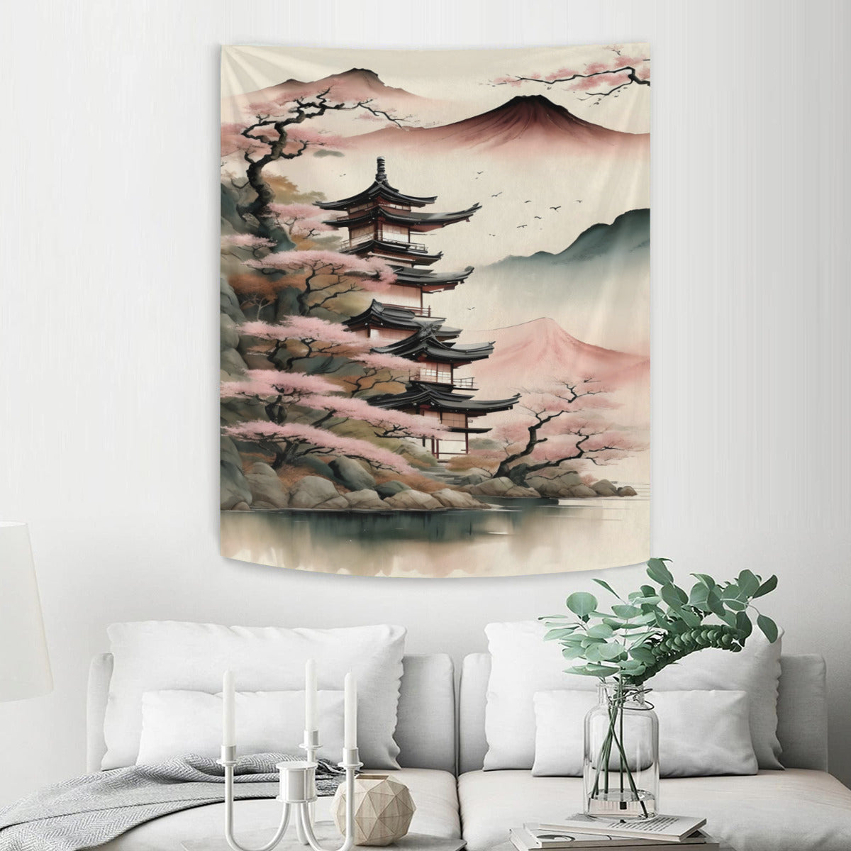 Japanese Mount Fuji Ink Tapestry Wall Hanging