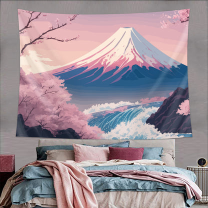 Japanese Mount Fuji Pink Tapestry Wall Hanging