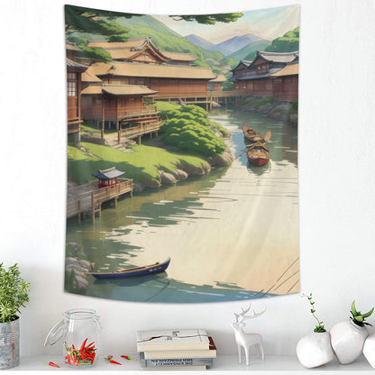 Japanese Art River Tapestry Wall Hanging