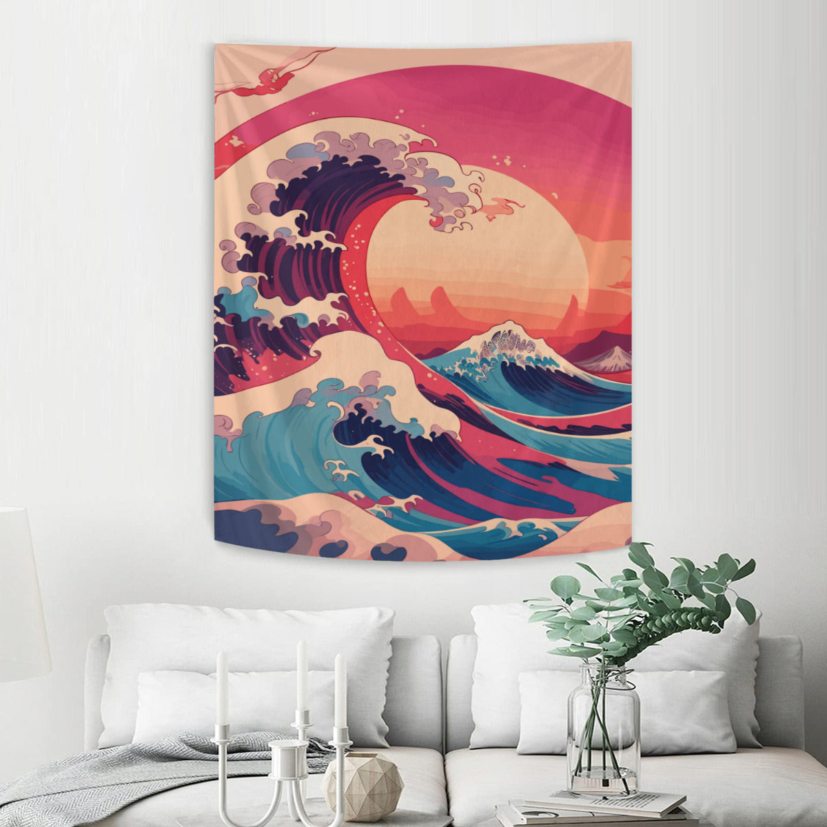 Kanagawa Wave Sunset Tapestry Wall Hanging