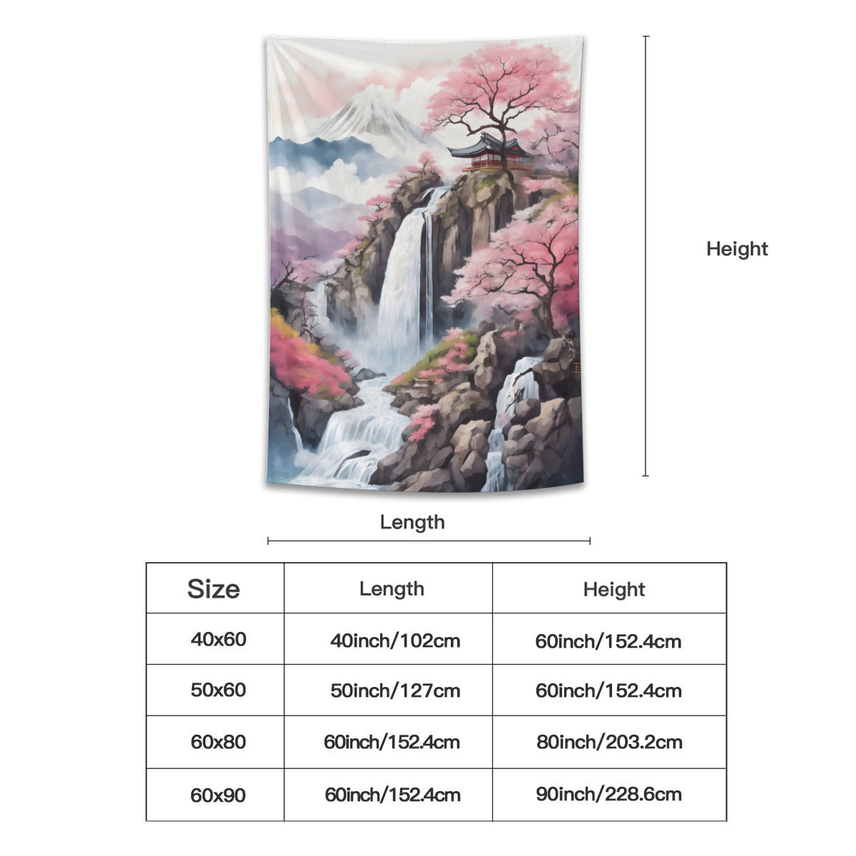 Japanese Mount Fuji Sakura Tapestry Wall Hanging