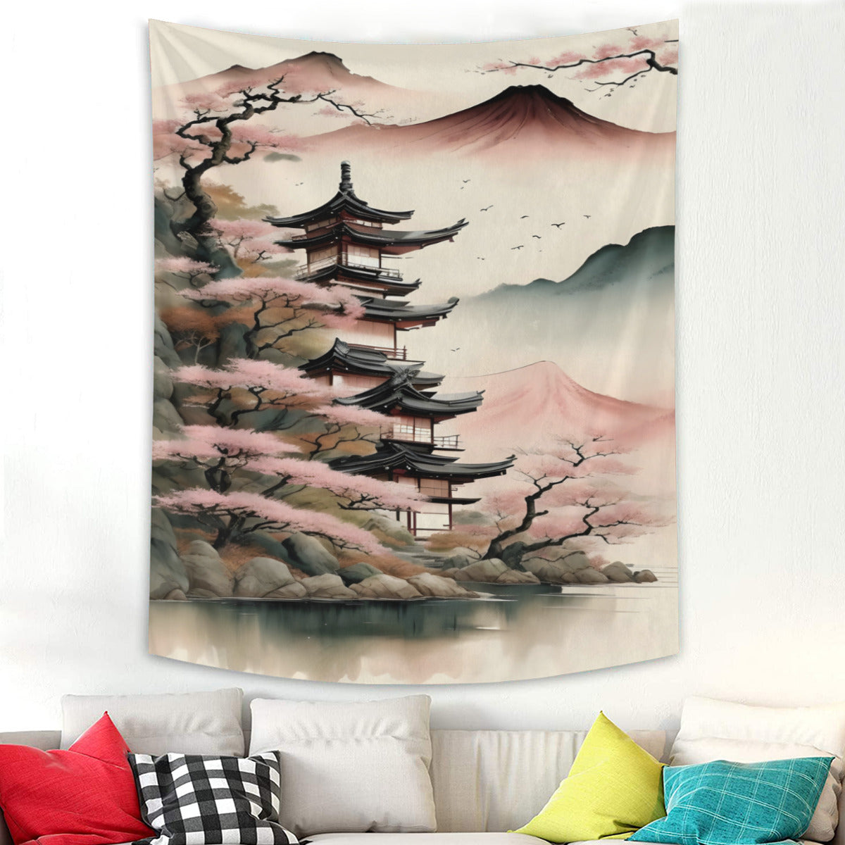 Japanese Mount Fuji Ink Tapestry Wall Hanging