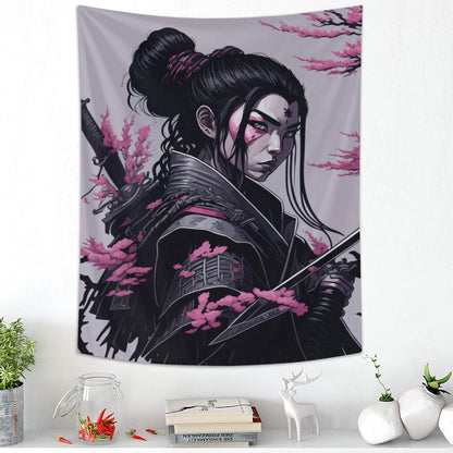 Female Samurai Tapestry Wall Hanging