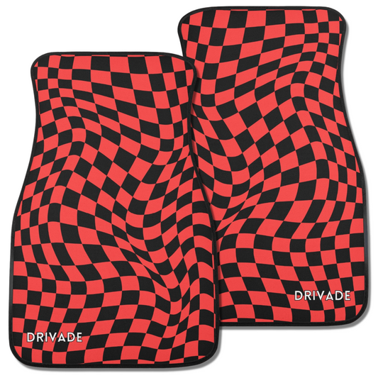 Drivade Checkered Car Floor Mats - Red