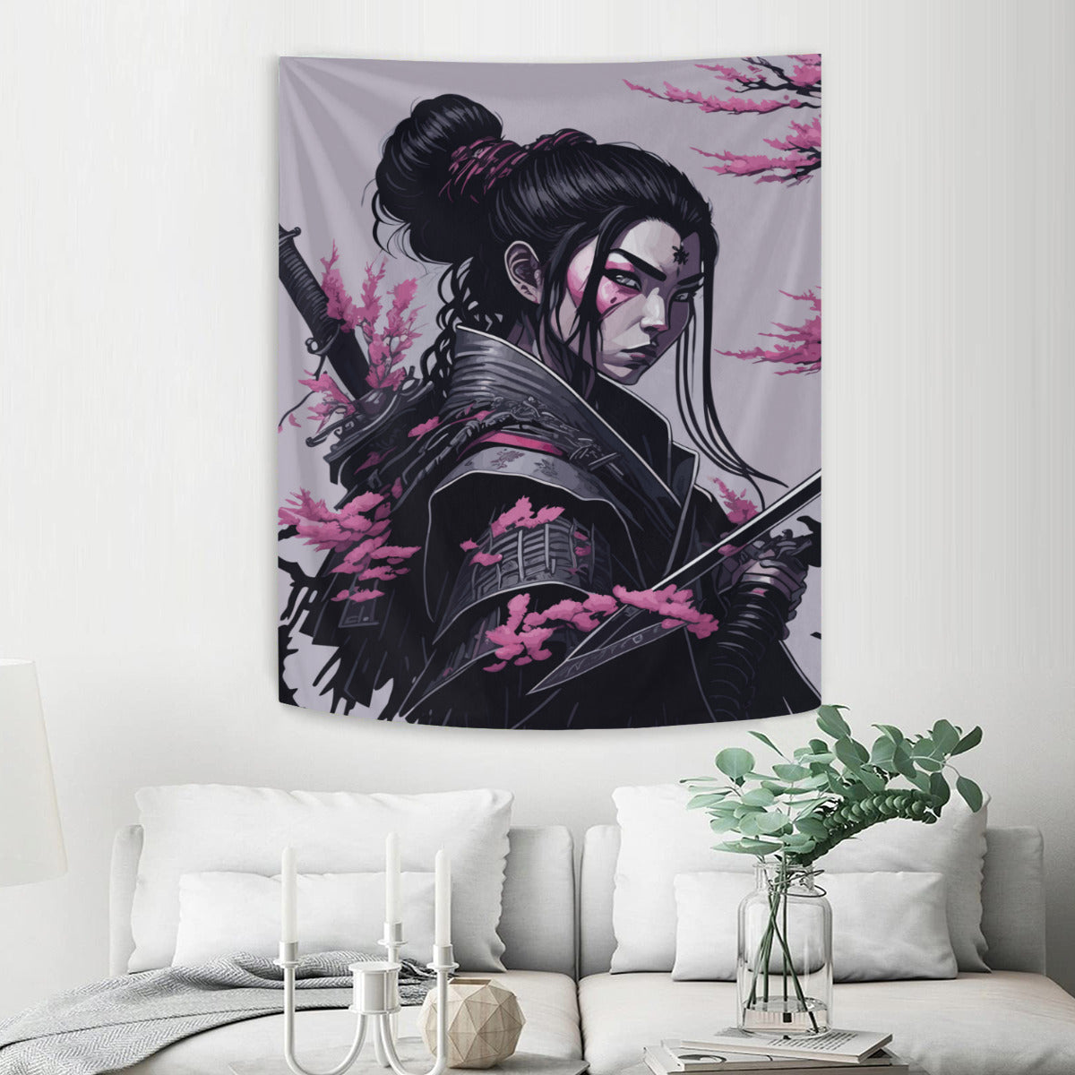 Female Samurai Tapestry Wall Hanging