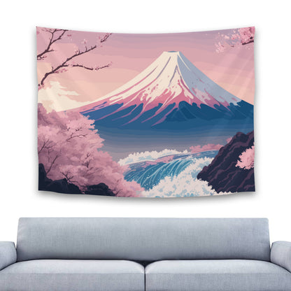 Japanese Mount Fuji Pink Tapestry Wall Hanging