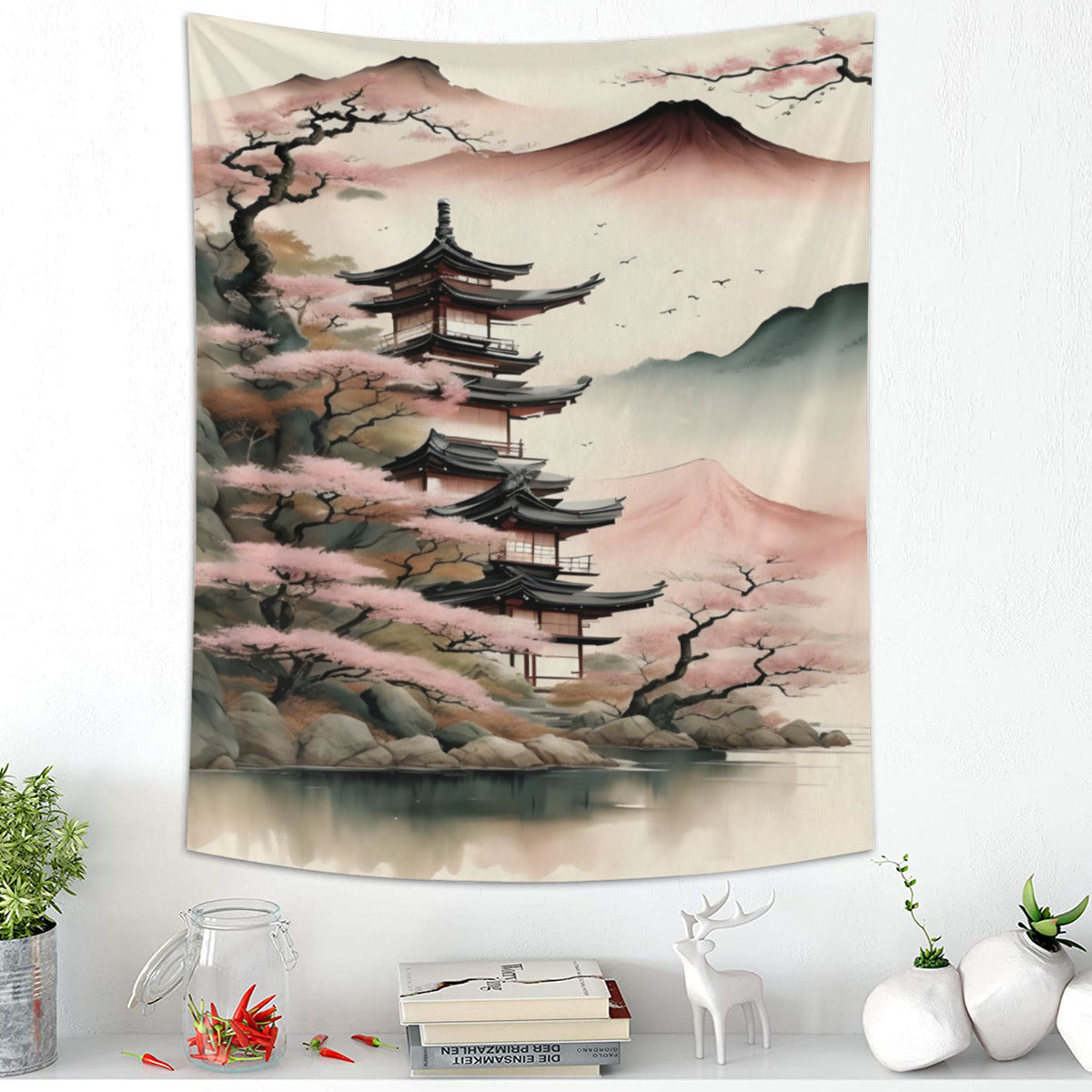 Japanese Mount Fuji Ink Tapestry Wall Hanging