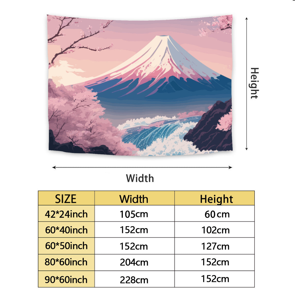 Japanese Mount Fuji Pink Tapestry Wall Hanging