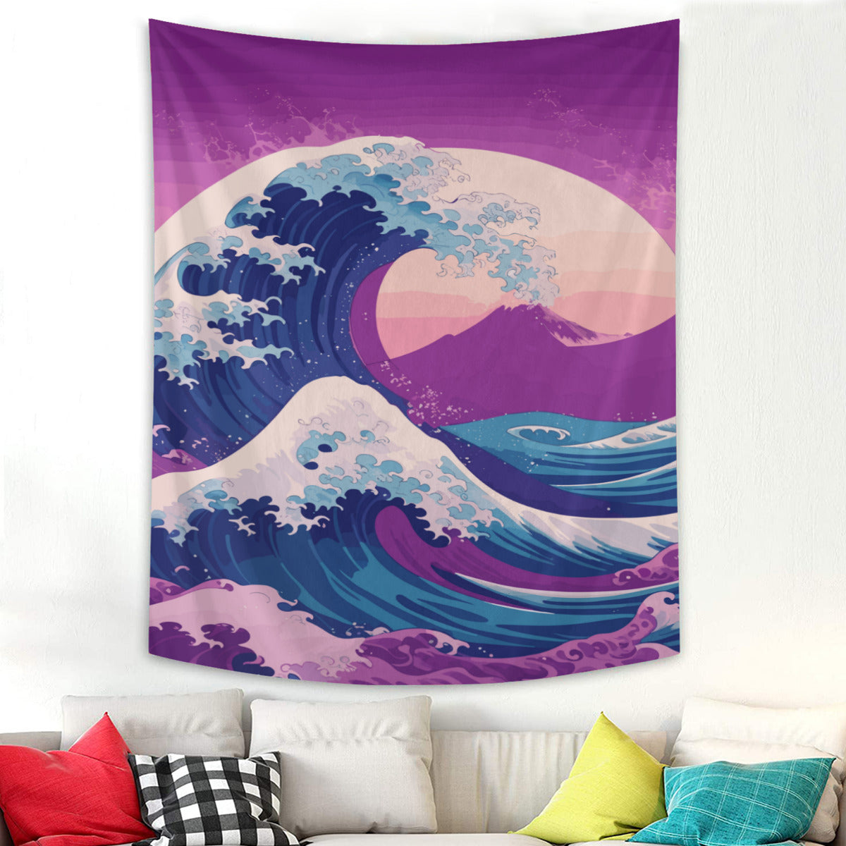 Kanagawa Wave Purple Tapestry Wall Hanging