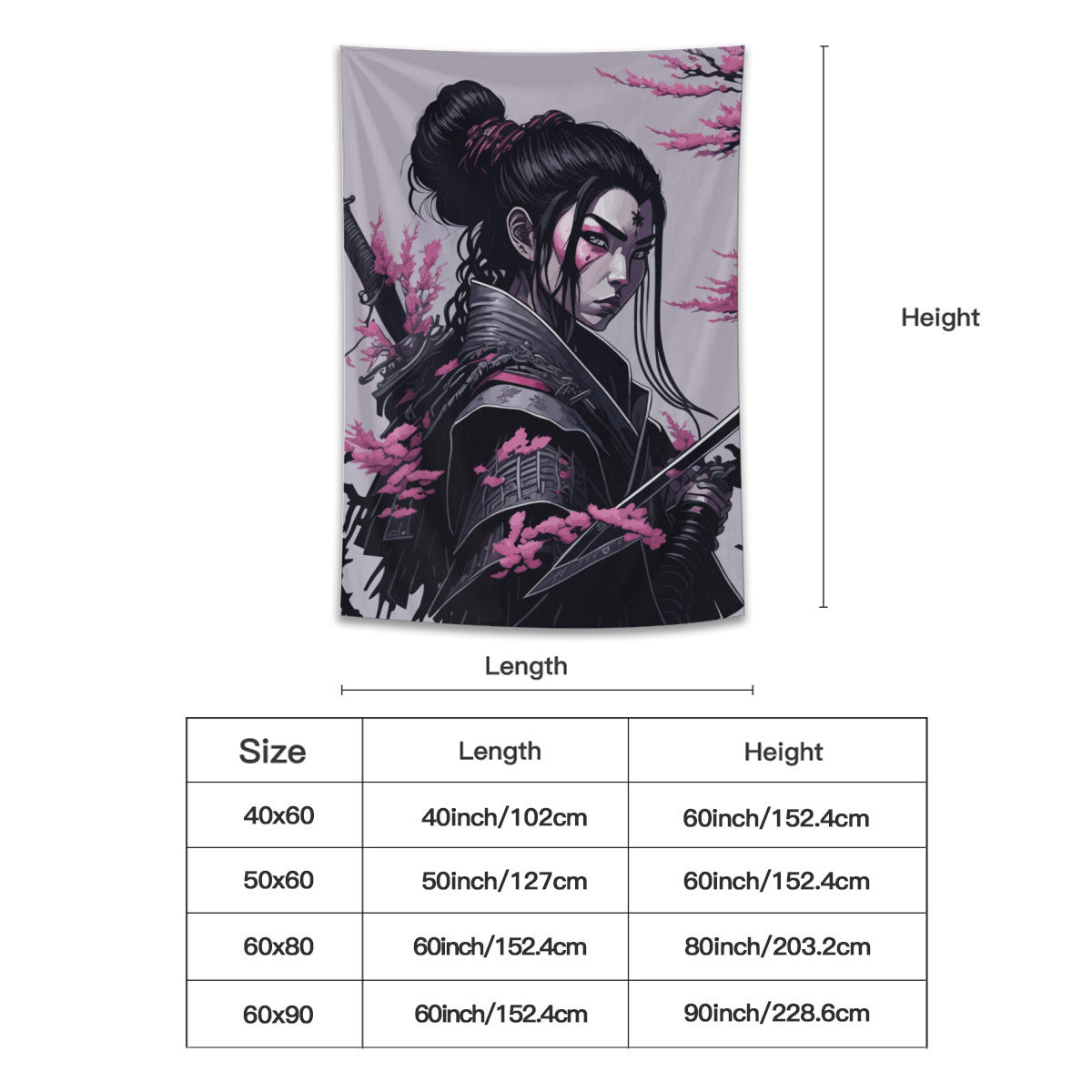 Female Samurai Tapestry Wall Hanging