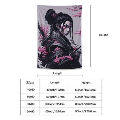 Female Samurai Tapestry Wall Hanging