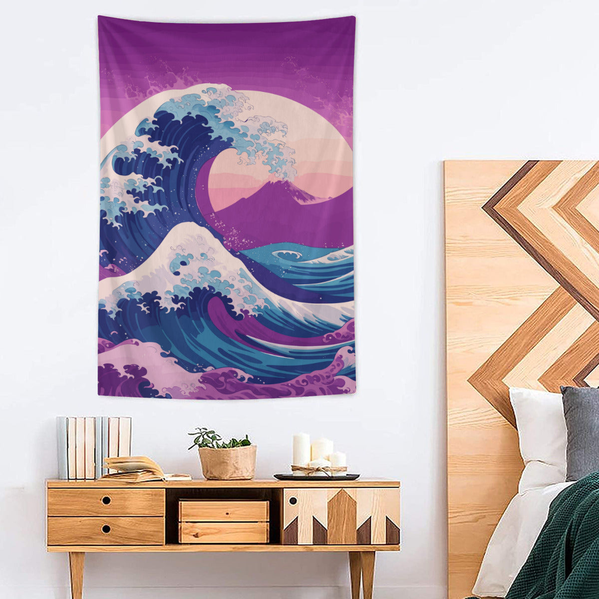 Kanagawa Wave Purple Tapestry Wall Hanging