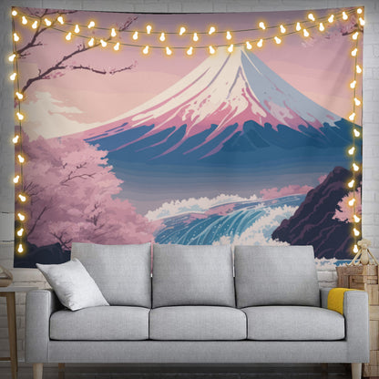 Japanese Mount Fuji Pink Tapestry Wall Hanging