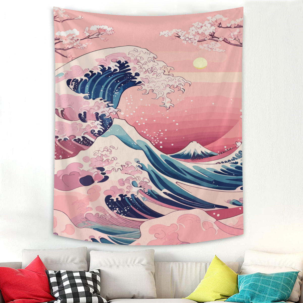 Kanagawa Wave Pink Tapestry Wall Hanging